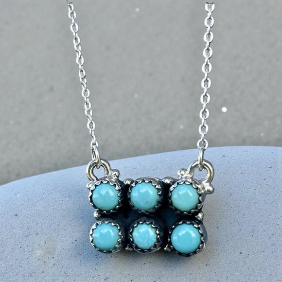 Turquoise Sterling Cluster Bar Necklace Southwestern Native Style Rectangle - Picture 1 of 11